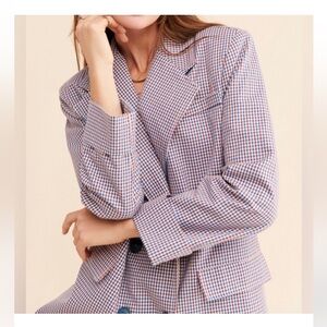 Rita Row Womens Camelia Oversized Check Blazer Size Large Double Breasted